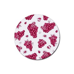 Grape-bunch-seamless-pattern-white-background-with-leaves 001 Rubber Round Coaster (4 pack)