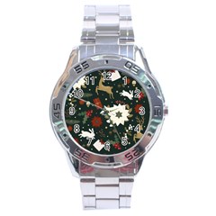 Hand Drawn Christmas Pattern Design Stainless Steel Analogue Watch by nate14shop