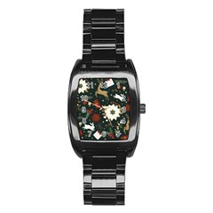 Hand Drawn Christmas Pattern Design Stainless Steel Barrel Watch by nate14shop