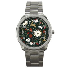 Hand Drawn Christmas Pattern Design Sport Metal Watch by nate14shop