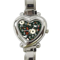 Hand Drawn Christmas Pattern Design Heart Italian Charm Watch by nate14shop