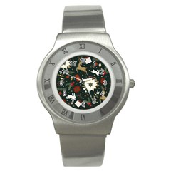 Hand Drawn Christmas Pattern Design Stainless Steel Watch by nate14shop