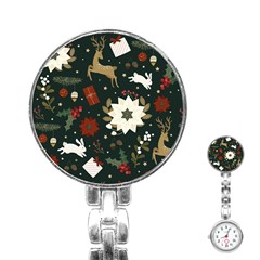 Hand Drawn Christmas Pattern Design Stainless Steel Nurses Watch by nate14shop