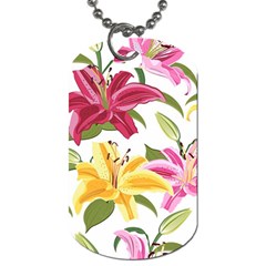 Lily-flower-seamless-pattern-white-background 001 Dog Tag (one Side) by nate14shop