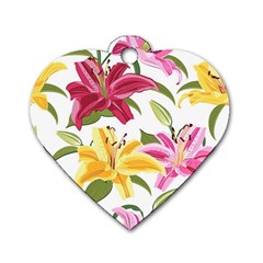 Lily-flower-seamless-pattern-white-background 001 Dog Tag Heart (one Side) by nate14shop