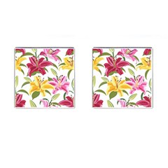 Lily-flower-seamless-pattern-white-background 001 Cufflinks (square) by nate14shop