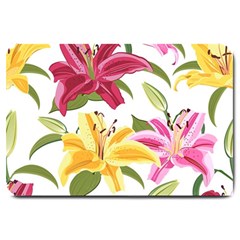 Lily-flower-seamless-pattern-white-background 001 Large Doormat  by nate14shop