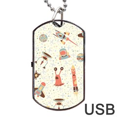 Seamless-background-with-spaceships-stars Dog Tag Usb Flash (one Side) by nate14shop