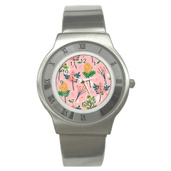 Seamless-floral-pattern 001 Stainless Steel Watch by nate14shop