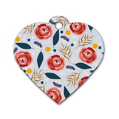Seamless-floral-pattern Dog Tag Heart (two Sides)