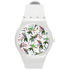 Seamless-pattern-with-parrot Round Plastic Sport Watch (m) by nate14shop