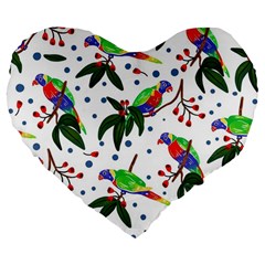 Seamless-pattern-with-parrot Large 19  Premium Flano Heart Shape Cushions by nate14shop