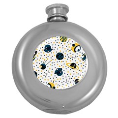 Seamless-pattern-with-spaceships-stars 002 Round Hip Flask (5 Oz)
