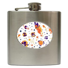 Seamless-pattern-with-spaceships-stars 005 Hip Flask (6 Oz) by nate14shop