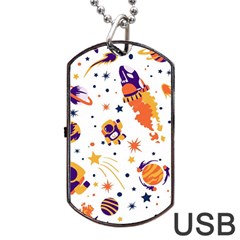 Seamless-pattern-with-spaceships-stars 005 Dog Tag Usb Flash (one Side) by nate14shop