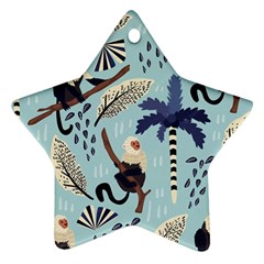 Tropical-leaves-seamless-pattern-with-monkey Ornament (star) by nate14shop