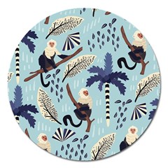 Tropical-leaves-seamless-pattern-with-monkey Magnet 5  (round) by nate14shop