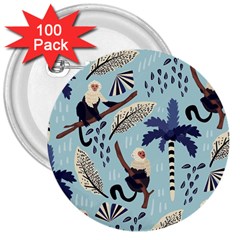 Tropical-leaves-seamless-pattern-with-monkey 3  Buttons (100 Pack)  by nate14shop