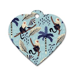 Tropical-leaves-seamless-pattern-with-monkey Dog Tag Heart (one Side) by nate14shop