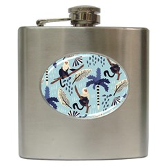 Tropical-leaves-seamless-pattern-with-monkey Hip Flask (6 Oz) by nate14shop