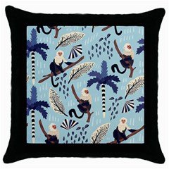 Tropical-leaves-seamless-pattern-with-monkey Throw Pillow Case (black) by nate14shop