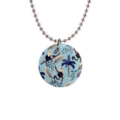 Tropical-leaves-seamless-pattern-with-monkey 1  Button Necklace