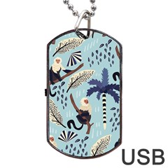 Tropical-leaves-seamless-pattern-with-monkey Dog Tag Usb Flash (two Sides) by nate14shop