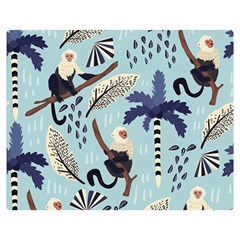 Tropical-leaves-seamless-pattern-with-monkey Double Sided Flano Blanket (medium)  by nate14shop