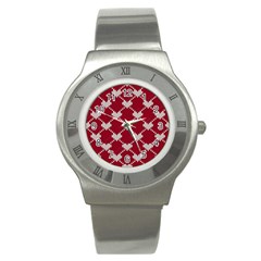 Christmas-seamless-knitted-pattern-background Stainless Steel Watch by nate14shop