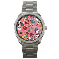 Hand-drawn-christmas-pattern-design Sport Metal Watch by nate14shop
