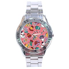 Hand-drawn-christmas-pattern-design Stainless Steel Analogue Watch by nate14shop