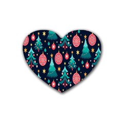 Hand-drawn-flat-christmas-pattern Rubber Coaster (heart) by nate14shop