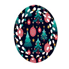 Hand-drawn-flat-christmas-pattern Oval Filigree Ornament (two Sides)