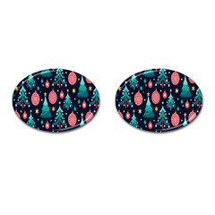 Hand-drawn-flat-christmas-pattern Cufflinks (oval) by nate14shop