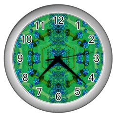 Vines Of Beautiful Flowers On A Painting In Mandala Style Wall Clock (silver) by pepitasart