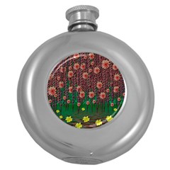 Floral Vines Over Lotus Pond In Meditative Tropical Style Round Hip Flask (5 Oz) by pepitasart