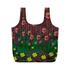 Floral Vines Over Lotus Pond In Meditative Tropical Style Full Print Recycle Bag (m) by pepitasart