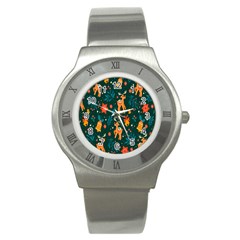 Vintage-christmas-pattern Stainless Steel Watch by nate14shop