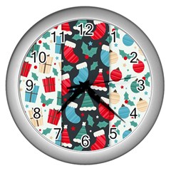 Pack-christmas-patterns Wall Clock (silver) by nate14shop