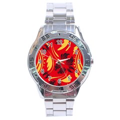 Folk Flowers Print Floral Pattern Ethnic Art Stainless Steel Analogue Watch by Eskimos