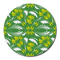 Folk Flowers Print Floral Pattern Ethnic Art Round Mousepads by Eskimos