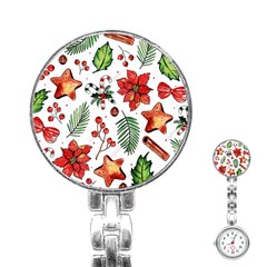 Pngtree-watercolor-christmas-pattern-background Stainless Steel Nurses Watch by nate14shop
