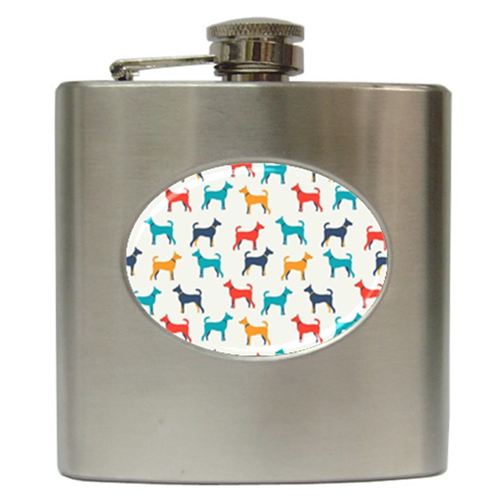 Animal-seamless-vector-pattern-of-dog-kannaa Hip Flask (6 oz)