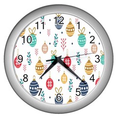 Seamless-pattern-cute-christmas-balls-shariki-igrushki-rozhd Wall Clock (Silver)