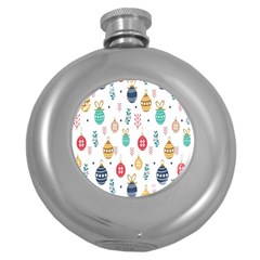 Seamless-pattern-cute-christmas-balls-shariki-igrushki-rozhd Round Hip Flask (5 oz)