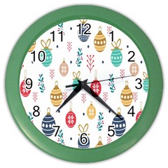 Seamless-pattern-cute-christmas-balls-shariki-igrushki-rozhd Color Wall Clock