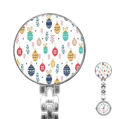 Seamless-pattern-cute-christmas-balls-shariki-igrushki-rozhd Stainless Steel Nurses Watch