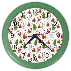 Hd-wallpaper-christmas-pattern-pattern-christmas-trees-santa-vector Color Wall Clock