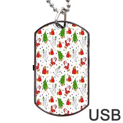 Hd-wallpaper-christmas-pattern-pattern-christmas-trees-santa-vector Dog Tag Usb Flash (one Side) by nate14shop