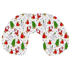 Hd-wallpaper-christmas-pattern-pattern-christmas-trees-santa-vector Travel Neck Pillow by nate14shop
